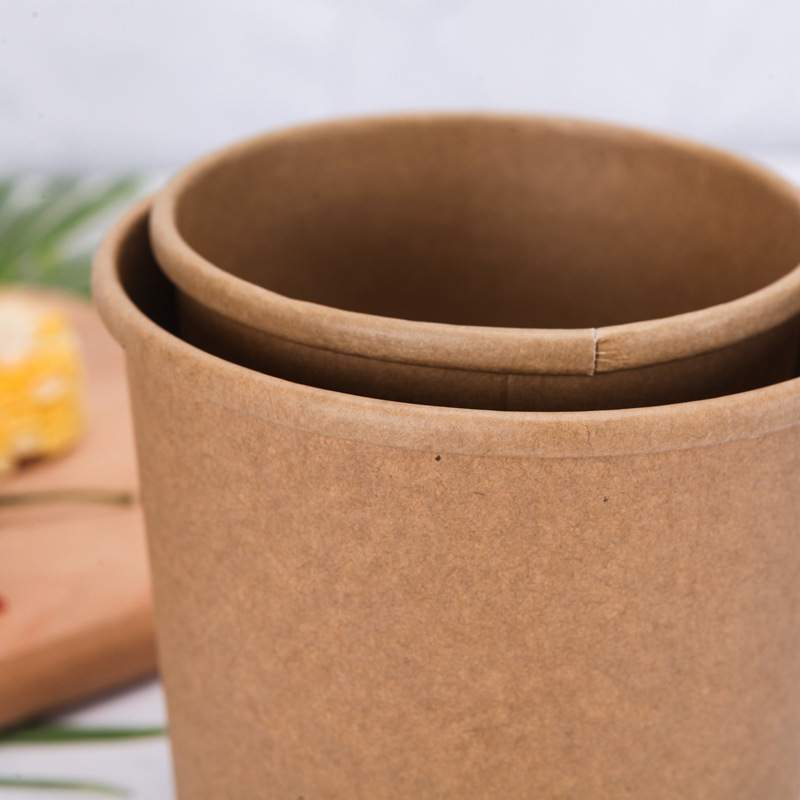 Manufacturers wholesale disposable brown paper porridge barrel takeaway soup cup hot and sour powder packaging paper cup professional custom printing logo