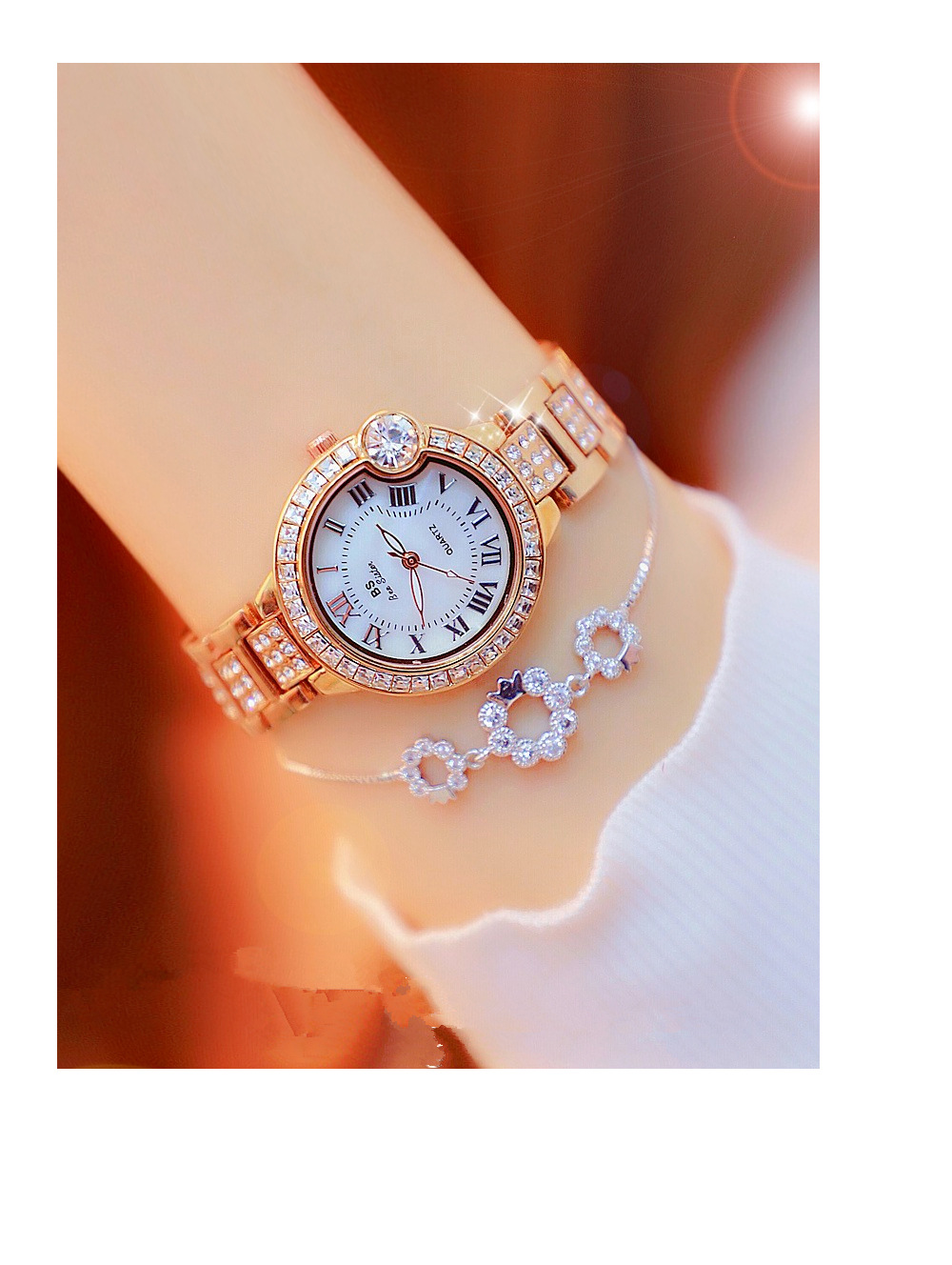 BS New Arrival Hot Sale Watch Factory Direct Sales Foreign Trade Linked List Customization Women's Watch Full of Diamonds One Piece Dropshipping Fa1503