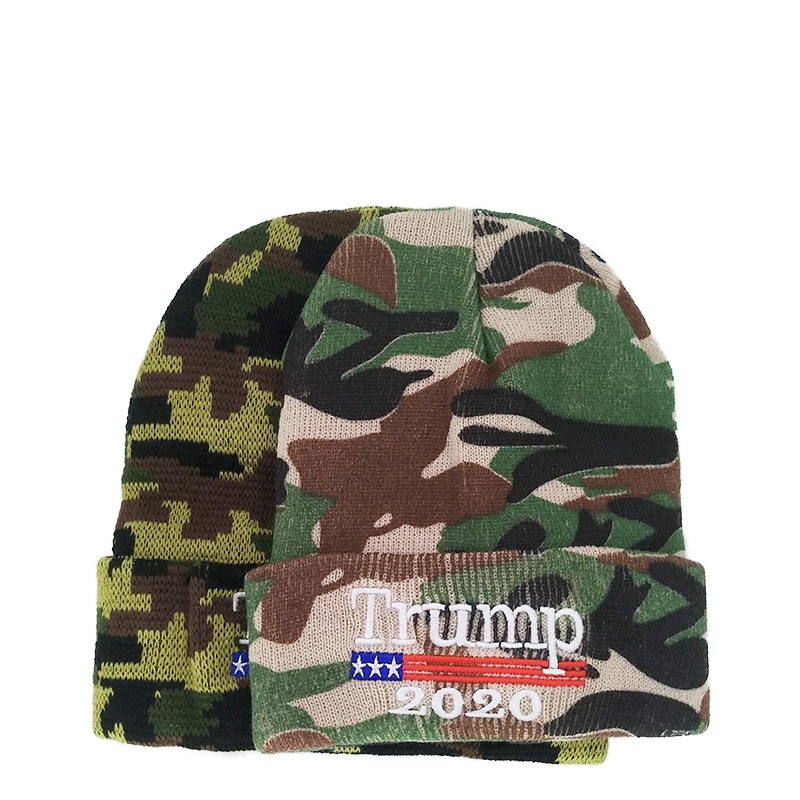 New Trump 2020trump Camouflage Woolen Cap American Flag Embroidered Knitted Hat Thermal Head Cover Hat New Trump 2020trump Camouflage Woolen Cap American Flag Embroidered Knitted Hat Thermal Head Cover Hat