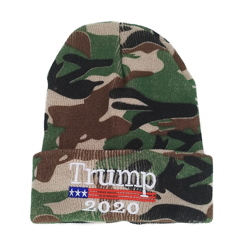 New Trump 2020trump Camouflage Woolen Cap American Flag Embroidered Knitted Hat Thermal Head Cover Hat New Trump 2020trump Camouflage Woolen Cap American Flag Embroidered Knitted Hat Thermal Head Cover Hat