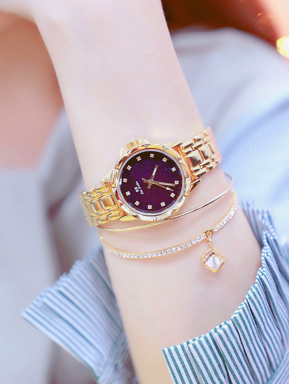 BS New Arrival Hot Sale Watch Factory Direct Sales Foreign Trade Linked List Customization Women's Watch Full of Diamonds New Hot Sale Fa1506 Starry Sky
