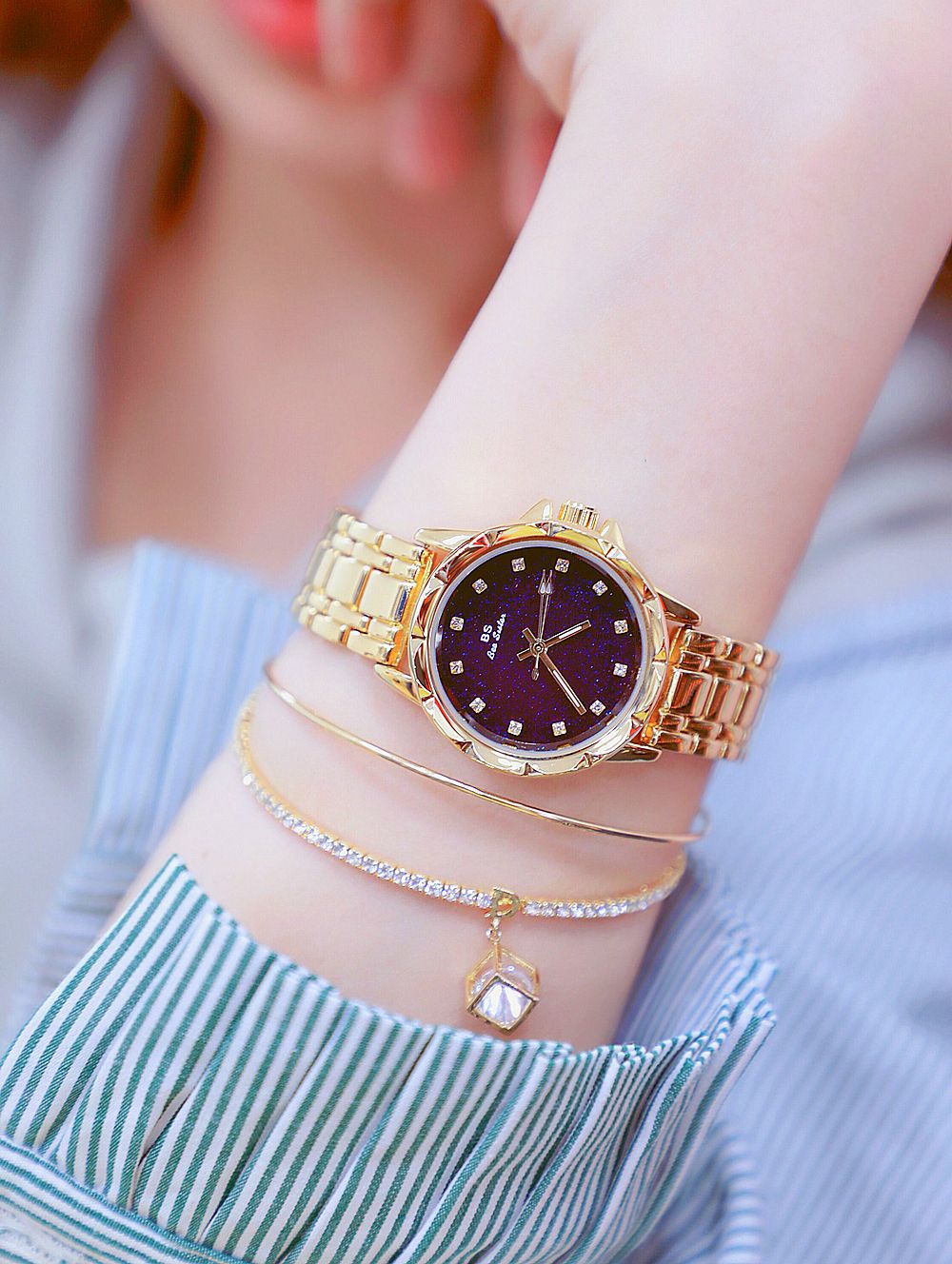 BS New Arrival Hot Sale Watch Factory Direct Sales Foreign Trade Linked List Customization Women's Watch Full of Diamonds New Hot Sale Fa1506 Starry Sky