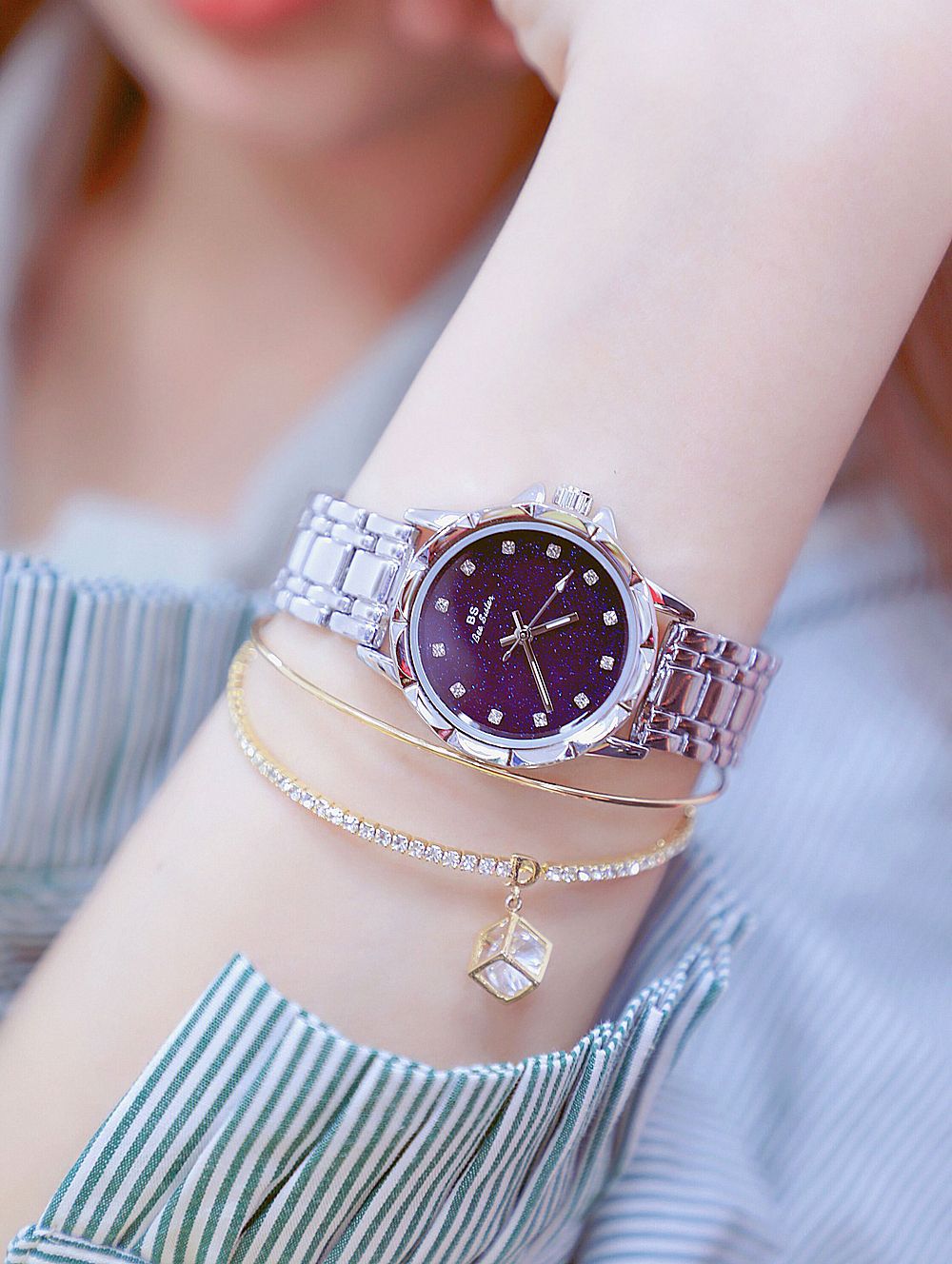 BS New Arrival Hot Sale Watch Factory Direct Sales Foreign Trade Linked List Customization Women's Watch Full of Diamonds New Hot Sale Fa1506 Starry Sky