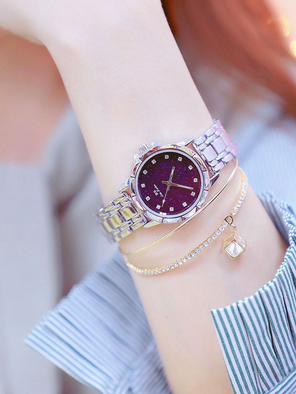 BS New Arrival Hot Sale Watch Factory Direct Sales Foreign Trade Linked List Customization Women's Watch Full of Diamonds New Hot Sale Fa1506 Starry Sky
