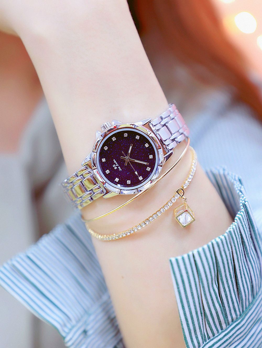 BS New Arrival Hot Sale Watch Factory Direct Sales Foreign Trade Linked List Customization Women's Watch Full of Diamonds New Hot Sale Fa1506 Starry Sky