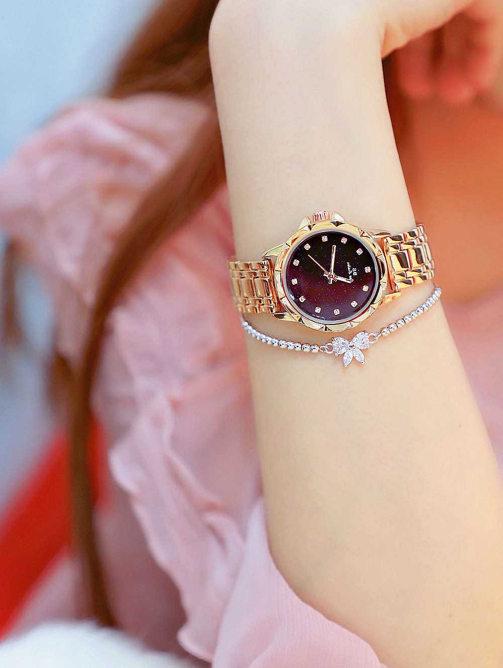 BS New Arrival Hot Sale Watch Factory Direct Sales Foreign Trade Linked List Customization Women's Watch Full of Diamonds New Hot Sale Fa1506 Starry Sky