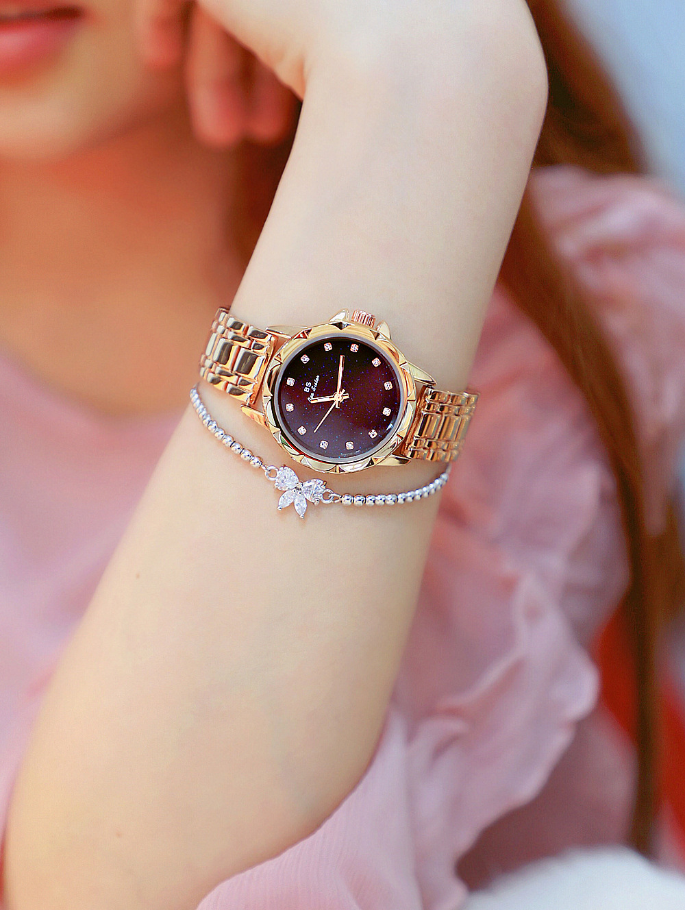 BS New Arrival Hot Sale Watch Factory Direct Sales Foreign Trade Linked List Customization Women's Watch Full of Diamonds New Hot Sale Fa1506 Starry Sky