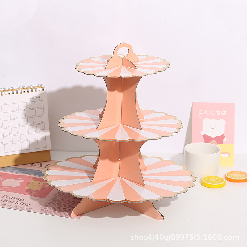 2021 New Disposable Multi-Layer Paper Cake Rack Birthday Party Supplies Three-Layer Gilding Cake Decoration