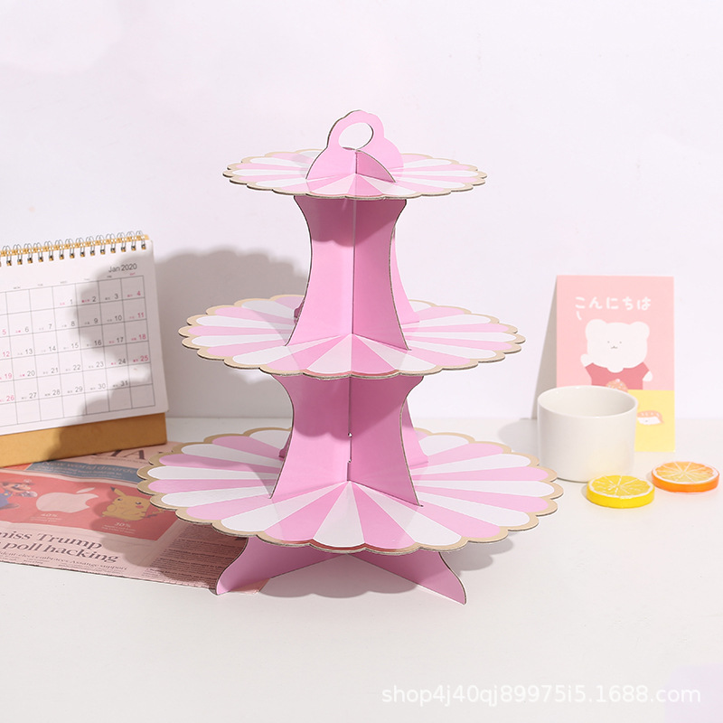 2021 New Disposable Multi-Layer Paper Cake Rack Birthday Party Supplies Three-Layer Gilding Cake Decoration