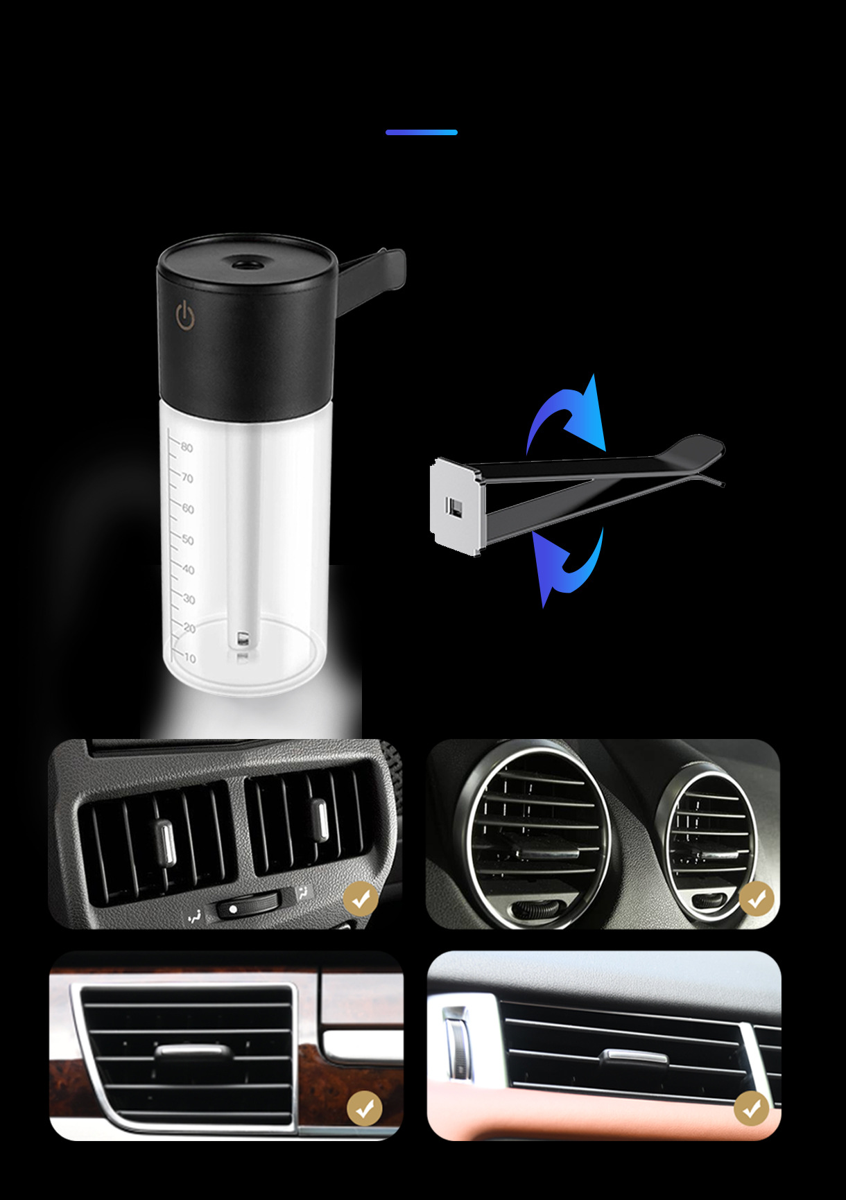 Car Humidifier Aroma Diffuser USB Car Interior Air Outlet Atomization Car Mute Aerosol Dispenser Mini Car-Mounted Air Conditioning