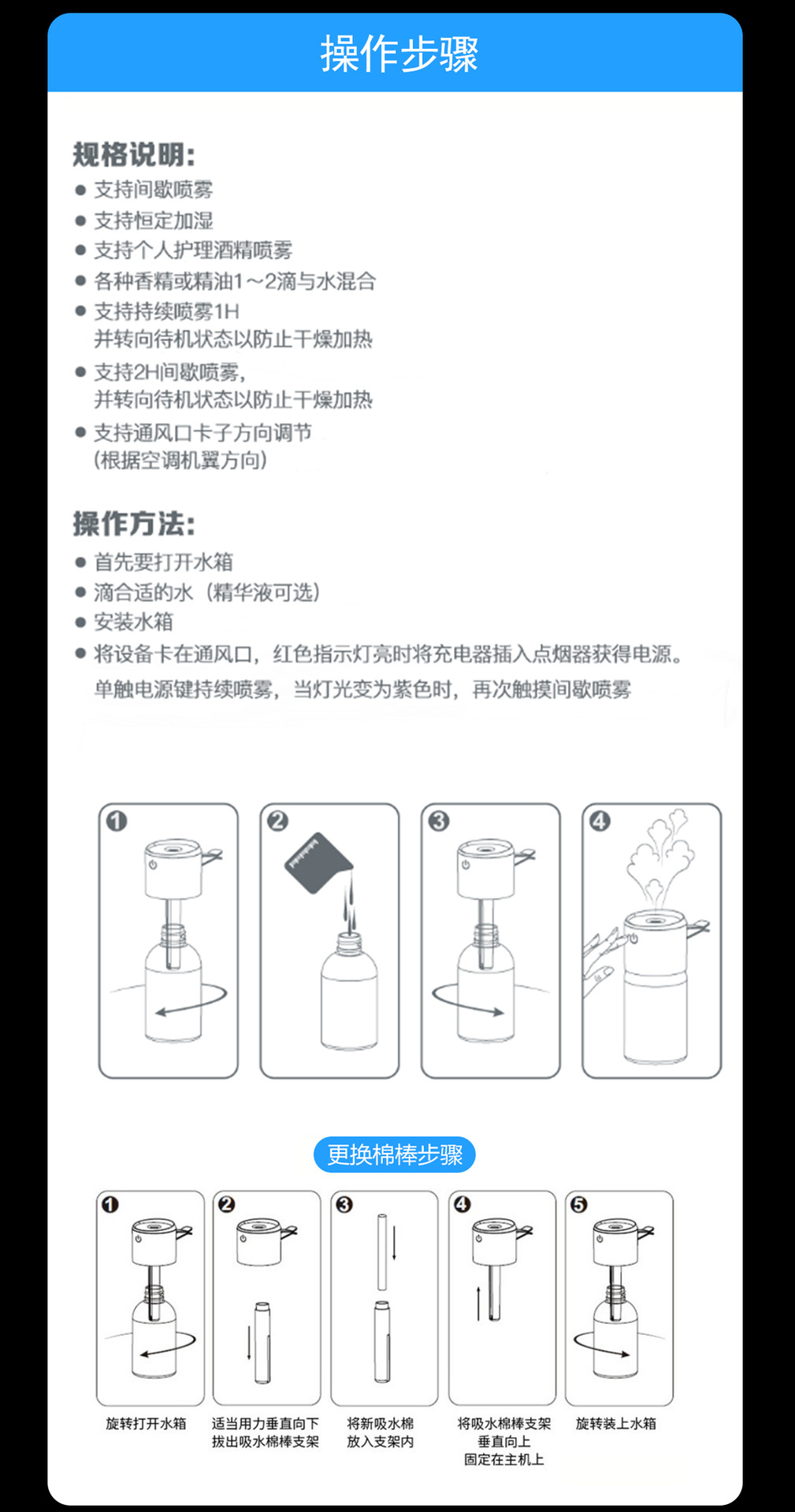 Car Humidifier Aroma Diffuser USB Car Interior Air Outlet Atomization Car Mute Aerosol Dispenser Mini Car-Mounted Air Conditioning