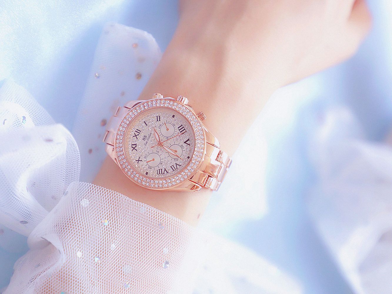 BS New Arrival Hot Sale Watch Factory Direct Sales Foreign Trade Linked List Customization Women's Watch Full of Diamonds One Piece Dropshipping Fa1161