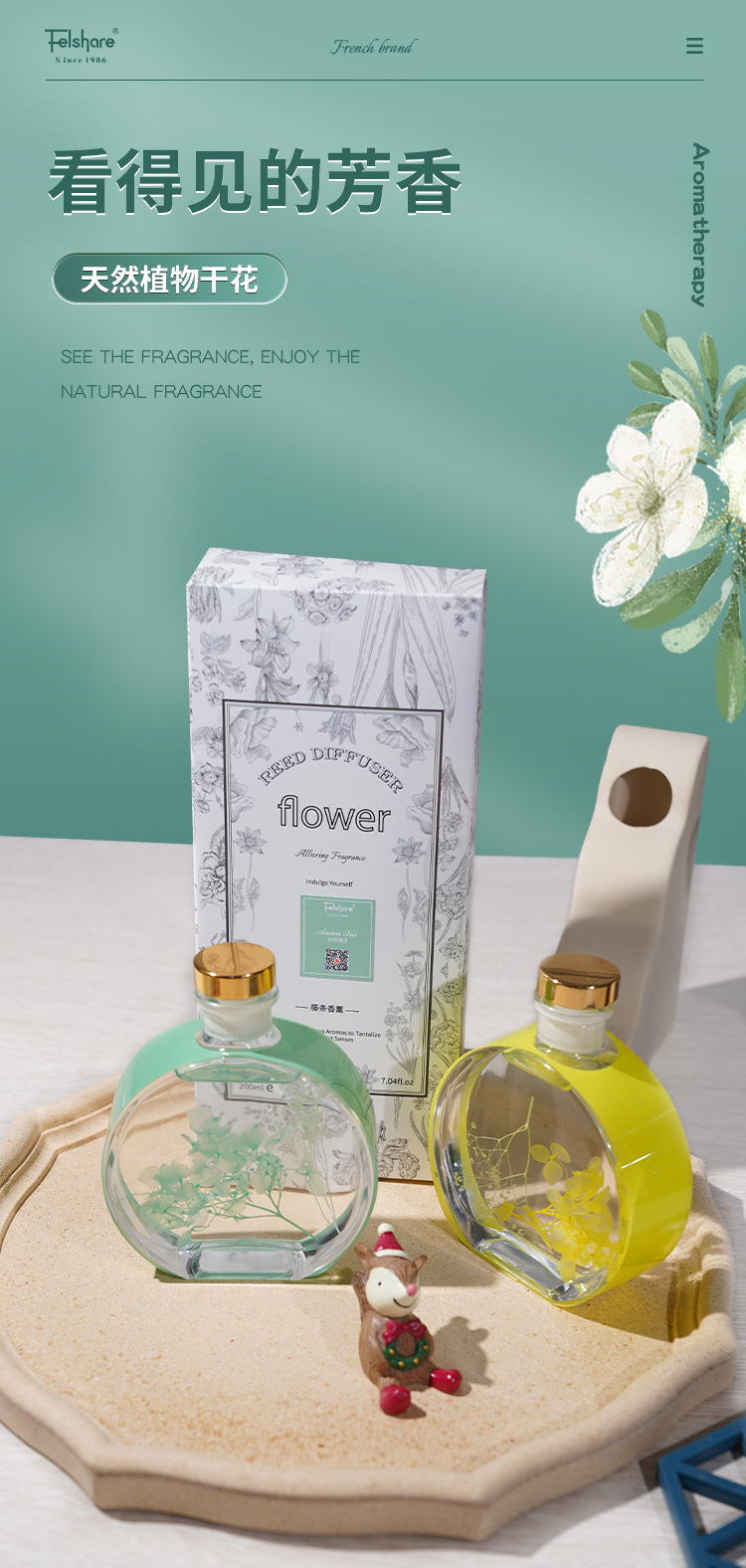 Large Capacity Preserved Fresh Flower Fire-Free Aromatherapy Indoor Home Organic Essence Oil Bedroom and Toilet Incense Dried Flower Rattan Aroma