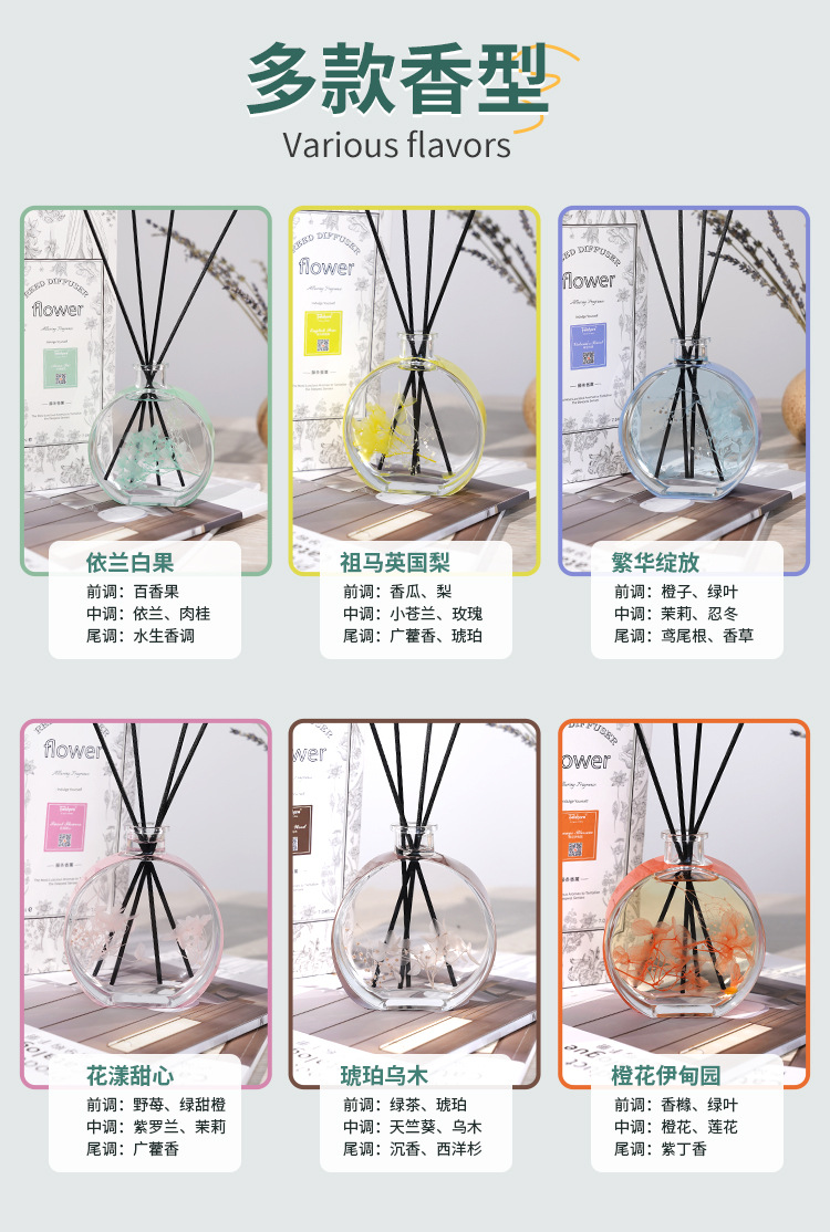 Large Capacity Preserved Fresh Flower Fire-Free Aromatherapy Indoor Home Organic Essence Oil Bedroom and Toilet Incense Dried Flower Rattan Aroma