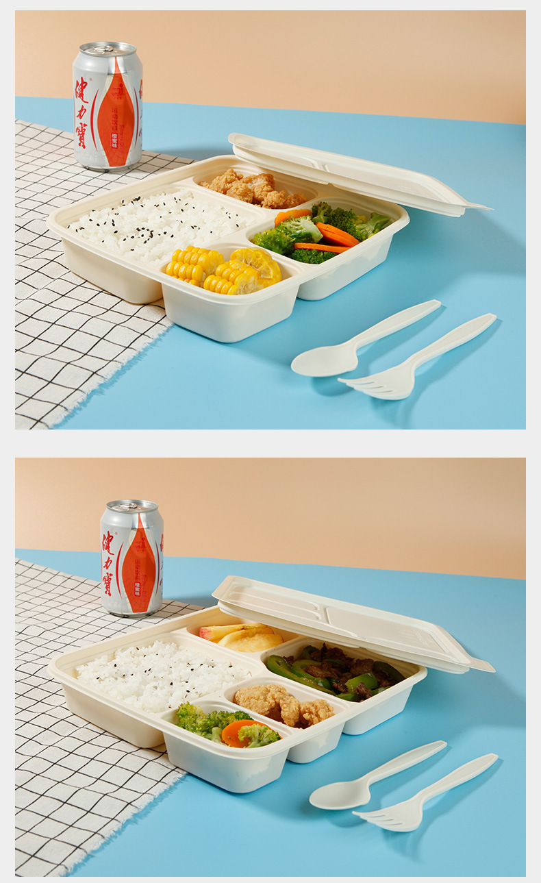 Corn Starch Disposable Three-Grid Lunch Box Degradable Starch-Based Packaging Take-out Box Customized
