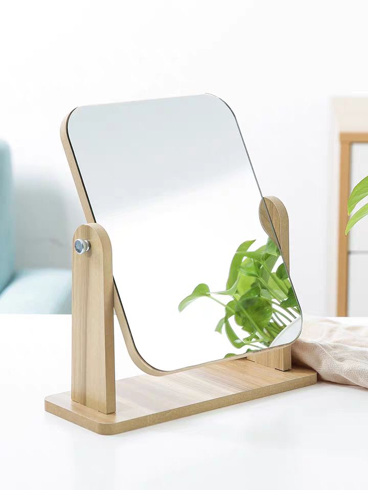 New wooden desktop makeup mirror female high list face dressing mirror beauty mirror student frank desktop mirror big