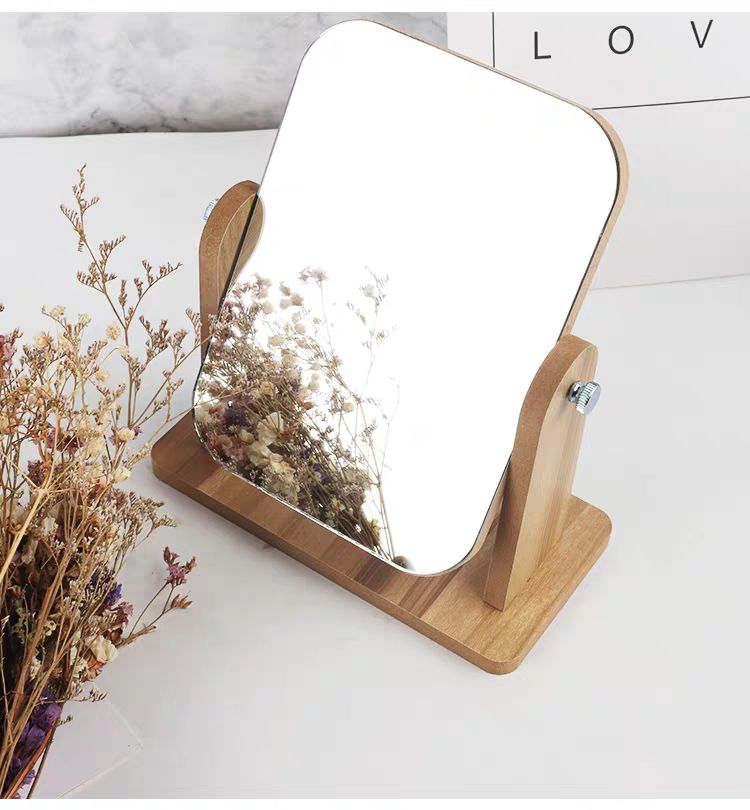 New wooden desktop makeup mirror female high list face dressing mirror beauty mirror student frank desktop mirror big