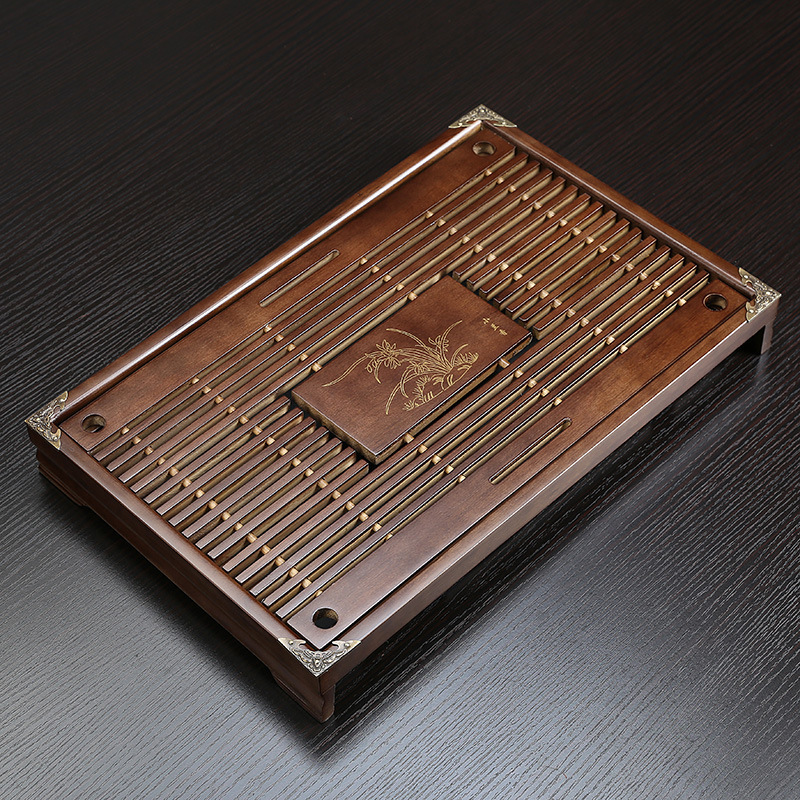  Tea Tray Household Kemu Small Number Drawer-Type Wooden Tea Set Tray Drainage Water Storage Solid Wood Tea Table