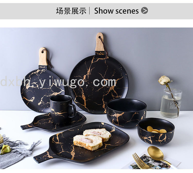 Marbling Matte Gold Ceramic Tableware Tray Plate and Bowl Dish Set Rice Bowl Dish Noodle Bowl Simple Plate and Bowl Marbling Matte Gold Ceramic Tableware Tray Plate and Bowl Dish Set Rice Bowl Dish Noodle Bowl Simple Plate and Bowl