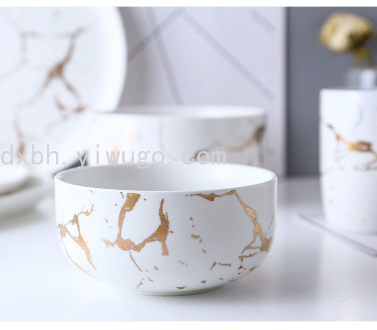 Marbling Matte Gold Ceramic Tableware Tray Plate and Bowl Dish Set Rice Bowl Dish Noodle Bowl Simple Plate and Bowl Marbling Matte Gold Ceramic Tableware Tray Plate and Bowl Dish Set Rice Bowl Dish Noodle Bowl Simple Plate and Bowl
