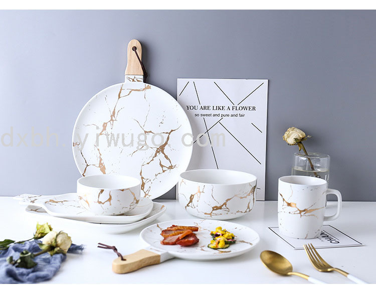 Marbling Matte Gold Ceramic Tableware Tray Plate and Bowl Dish Set Rice Bowl Dish Noodle Bowl Simple Plate and Bowl Marbling Matte Gold Ceramic Tableware Tray Plate and Bowl Dish Set Rice Bowl Dish Noodle Bowl Simple Plate and Bowl
