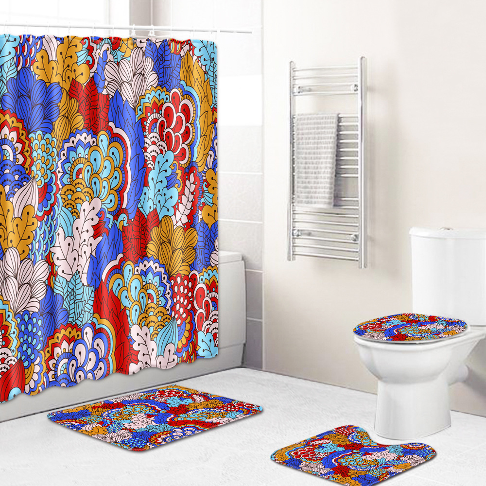 Abstract Bathroom Mats Combination 4 PCs Set Toilet Carpet Shower Room Mat Mat Cross-Border Delivery