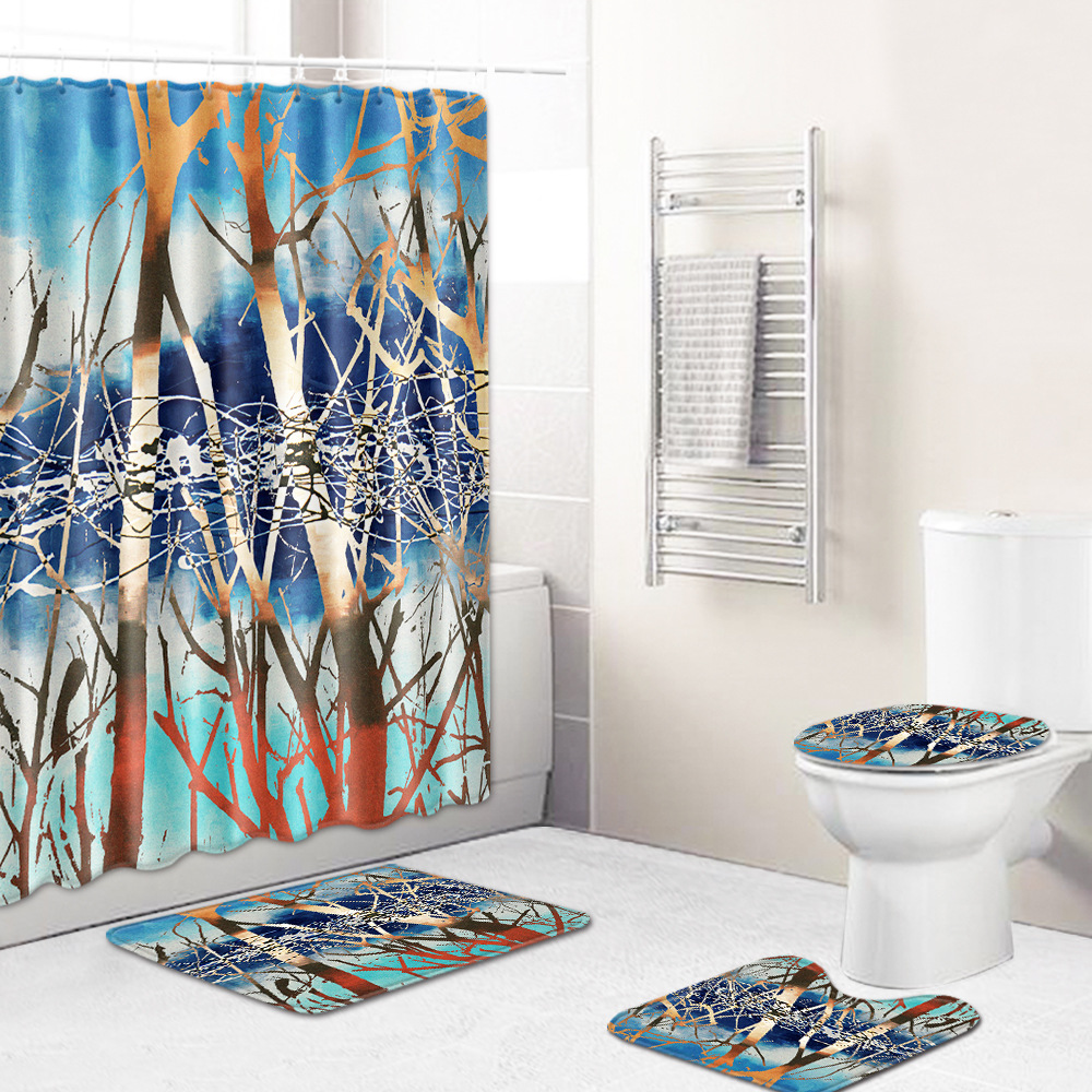 Abstract Bathroom Mats Combination 4 PCs Set Toilet Carpet Shower Room Mat Mat Cross-Border Delivery Abstract Bathroom Mats Combination 4 PCs Set Toilet Carpet Shower Room Mat Mat Cross-Border Delivery
