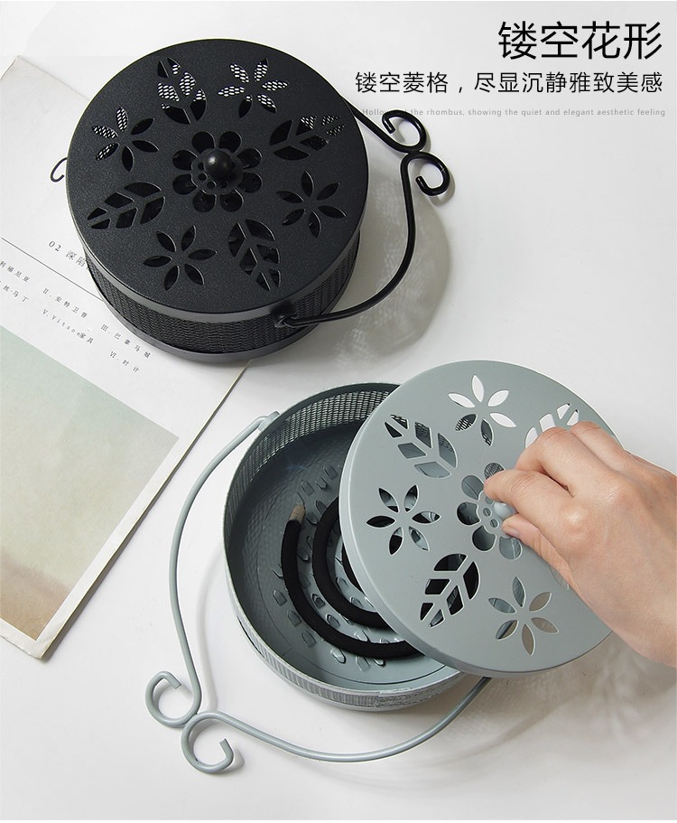 T Iron Art Fireproof Mosquito Repellent Burner Classical Aroma Burner Household Large Mosquito Repellent Incense Holder with Lid Can Be Hung New Chinese Incense Burner