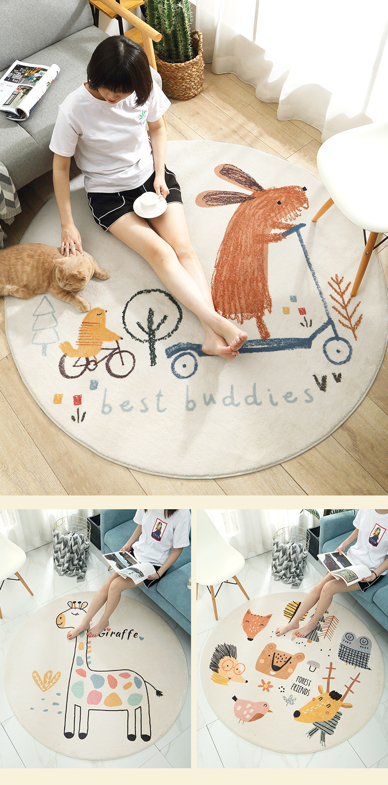 Cartoon Creative round Lambswool Carpet Nordic Instagram Style Living Room Bedroom Tea Table Cloth Household Bedside round Mat Cartoon Creative round Lambswool Carpet Nordic Instagram Style Living Room Bedroom Tea Table Cloth Household Bedside round Mat