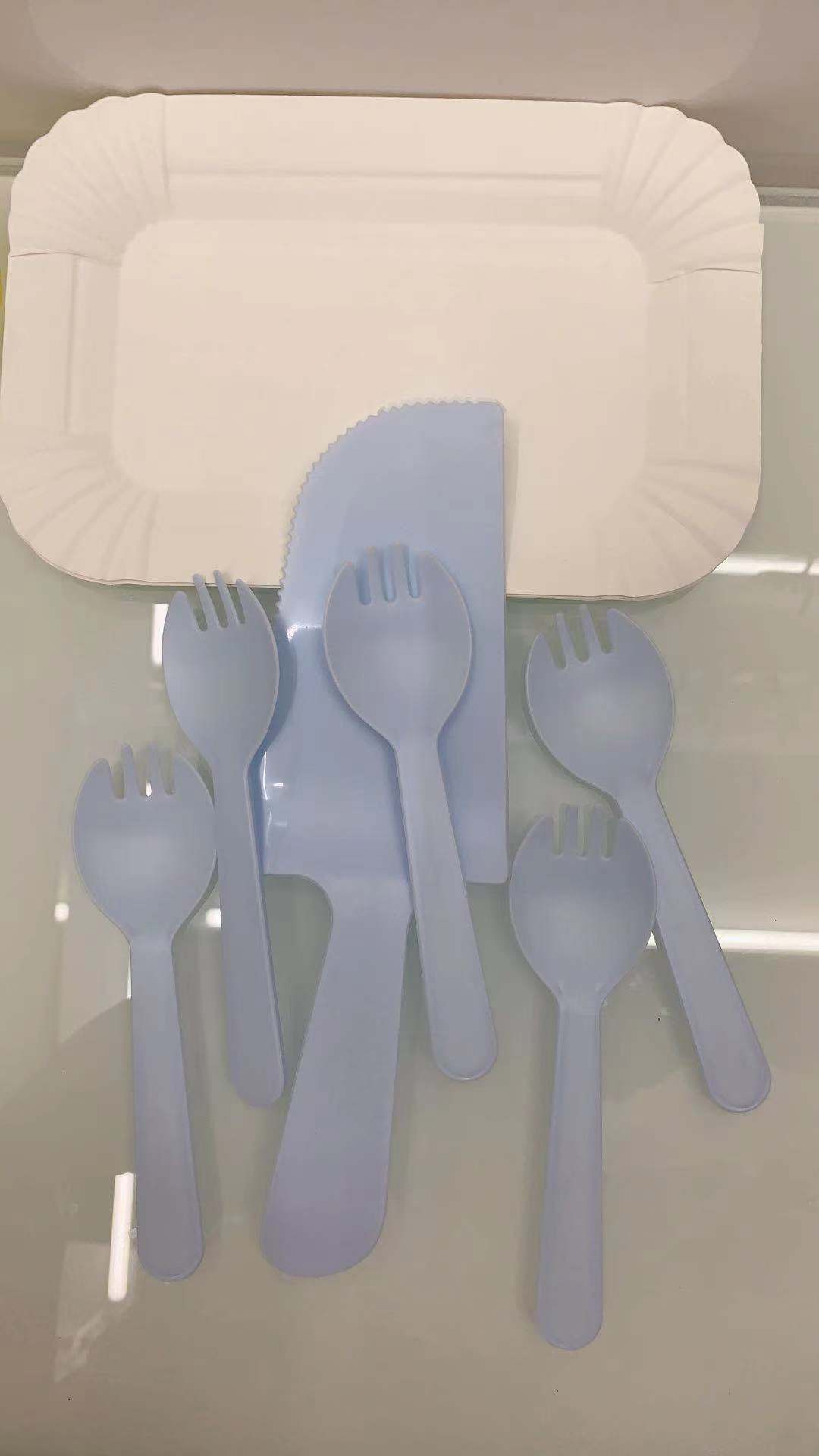 Birthday Cake Four-in-One Cutlery Tray Set Disposable Tableware Plastic Knives Spoon Combination Paper Plate