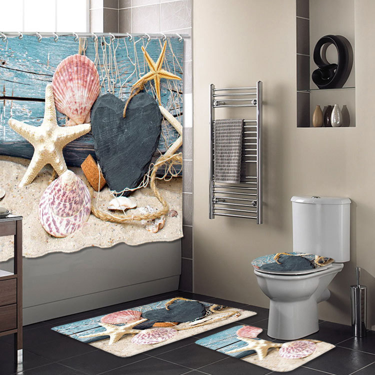 Cross-Border New Bathroom Set Bathroom Four-Piece Set Super Waterproof Shower Curtain Living Room Carpet Floor Mat Customizable Cross-Border New Bathroom Set Bathroom Four-Piece Set Super Waterproof Shower Curtain Living Room Carpet Floor Mat Customizable