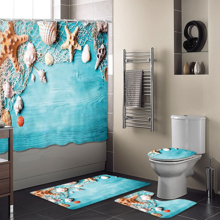 Cross-Border New Bathroom Set Bathroom Four-Piece Set Super Waterproof Shower Curtain Living Room Carpet Floor Mat Customizable Cross-Border New Bathroom Set Bathroom Four-Piece Set Super Waterproof Shower Curtain Living Room Carpet Floor Mat Customizable