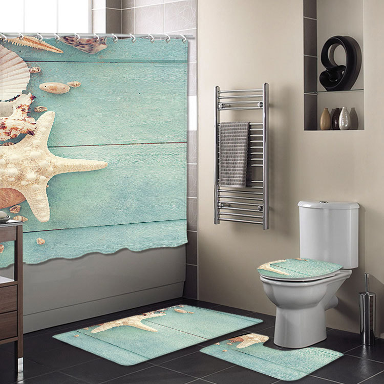 Cross-Border New Bathroom Set Bathroom Four-Piece Set Super Waterproof Shower Curtain Living Room Carpet Floor Mat Customizable Cross-Border New Bathroom Set Bathroom Four-Piece Set Super Waterproof Shower Curtain Living Room Carpet Floor Mat Customizable
