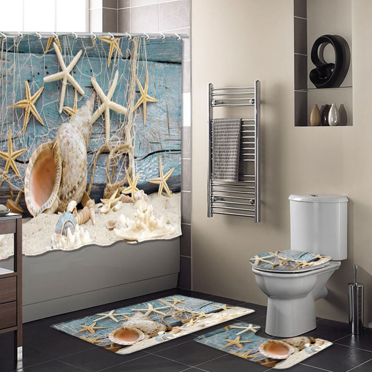 Cross-Border New Bathroom Set Bathroom Four-Piece Set Super Waterproof Shower Curtain Living Room Carpet Floor Mat Customizable Cross-Border New Bathroom Set Bathroom Four-Piece Set Super Waterproof Shower Curtain Living Room Carpet Floor Mat Customizable