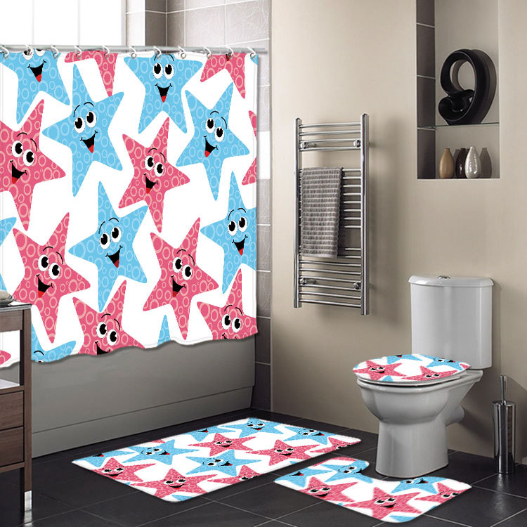 Cross-Border New Bathroom Set Bathroom Four-Piece Set Super Waterproof Shower Curtain Living Room Carpet Floor Mat Customizable Cross-Border New Bathroom Set Bathroom Four-Piece Set Super Waterproof Shower Curtain Living Room Carpet Floor Mat Customizable