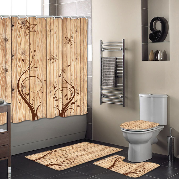 Cross-Border New Bathroom Set Bathroom Four-Piece Set Super Waterproof Shower Curtain Living Room Carpet Floor Mat Customizable Cross-Border New Bathroom Set Bathroom Four-Piece Set Super Waterproof Shower Curtain Living Room Carpet Floor Mat Customizable