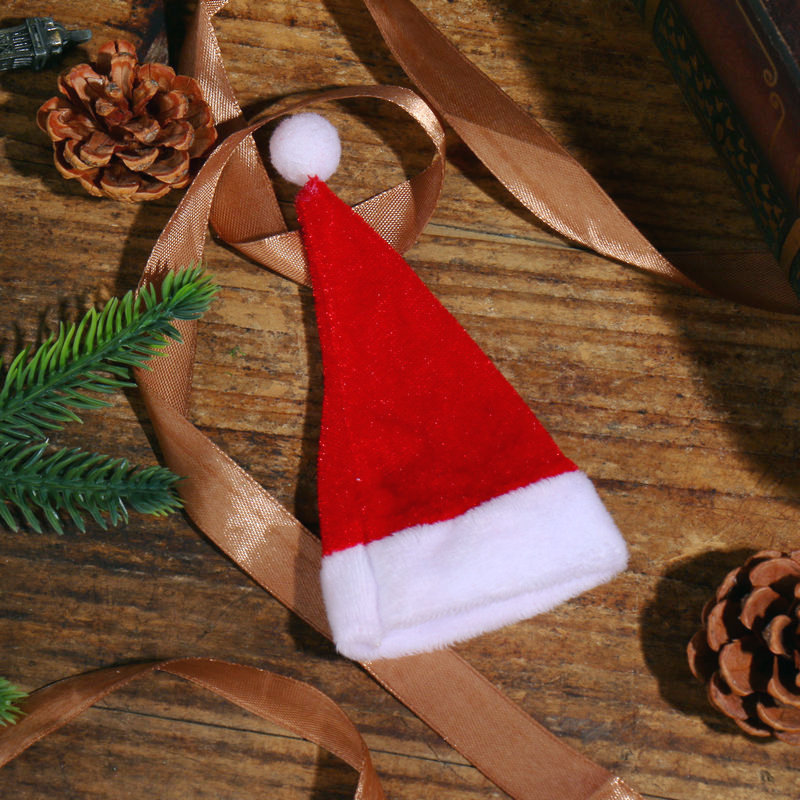 Christmas Hat Hot Mini Christmas Hat Decorative Wine Bottle Cup Knife and Fork Hat Christmas Supplies Decorative Stall