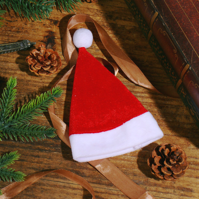 Christmas Hat Hot Mini Christmas Hat Decorative Wine Bottle Cup Knife and Fork Hat Christmas Supplies Decorative Stall