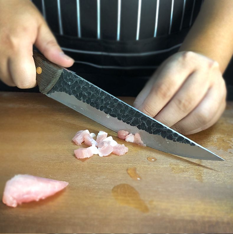 Steel Forged Hammer Pattern Boning Knife Sharp Solid Wood Handle Slaughter Dedicated Knife Household Kitchen Knife Kit