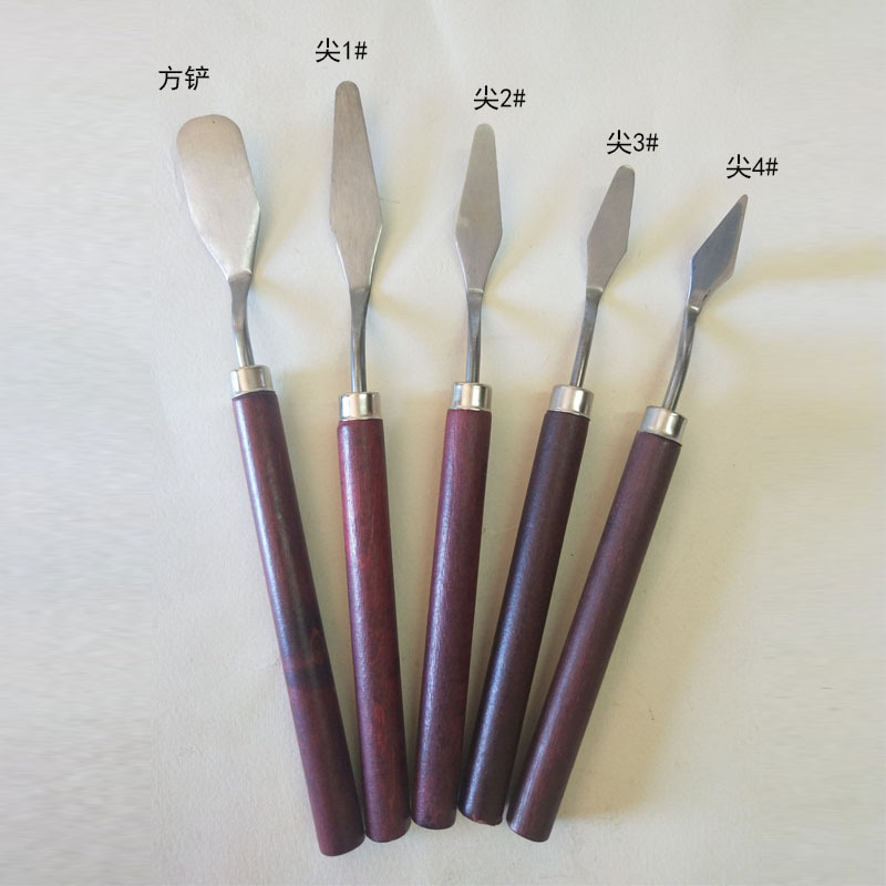 Stainless Steel Art Oil Painting Knife Palette Knife Painting Supplies Wooden Flat Pointed Paint Scraper Blade