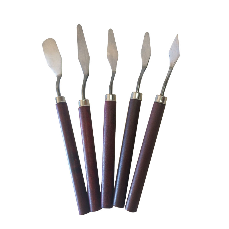 Stainless Steel Art Oil Painting Knife Palette Knife Painting Supplies Wooden Flat Pointed Paint Scraper Blade