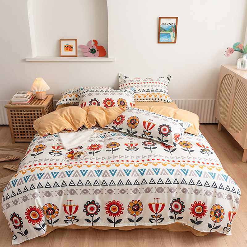 s Brushed Aloe Cotton FourPiece Bedding Set Fresh Student Single Quilt Cover Dormitory ThreePiece Set Generation Hair