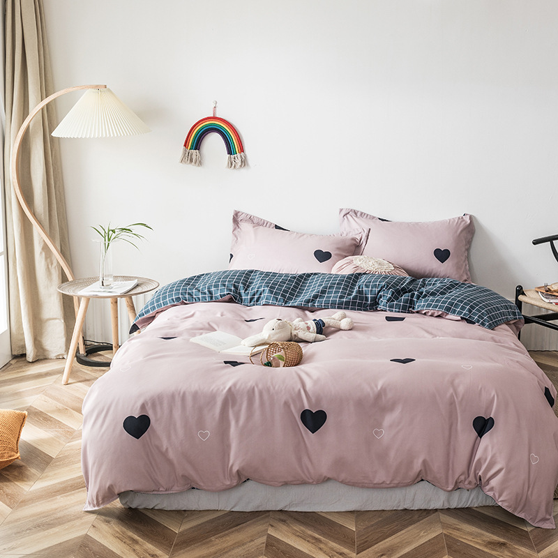 s Brushed Aloe Cotton FourPiece Bedding Set Fresh Student Single Quilt Cover Dormitory ThreePiece Set Generation Hair