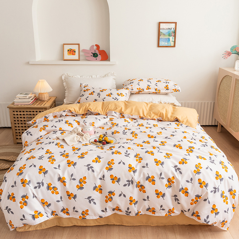 s Brushed Aloe Cotton FourPiece Bedding Set Fresh Student Single Quilt Cover Dormitory ThreePiece Set Generation Hair