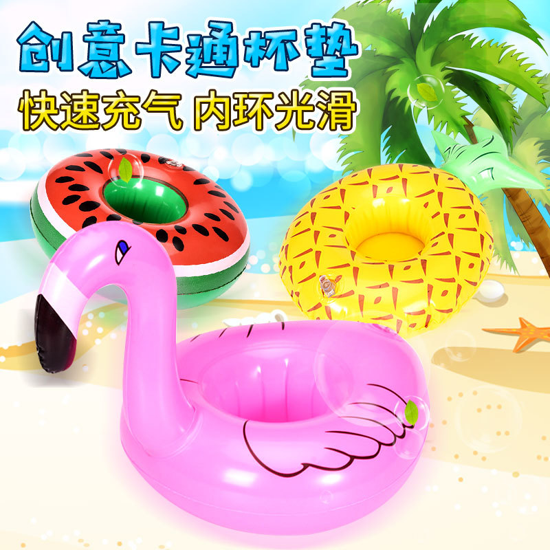 Spot pvc inflatable cup holder water toy flamingo donut unicorn crab pineapple coaster cup holder