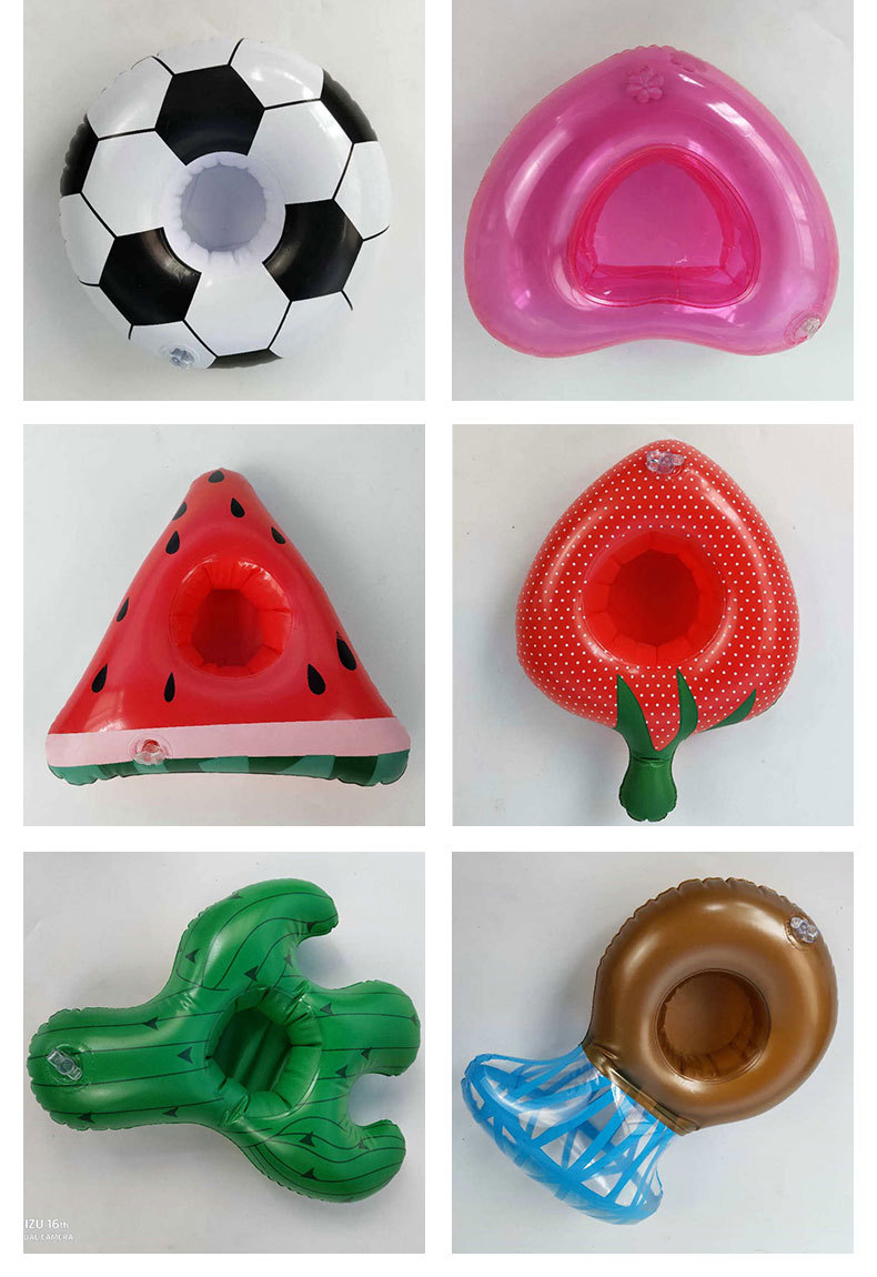 Spot pvc inflatable cup holder water toy flamingo donut unicorn crab pineapple coaster cup holder
