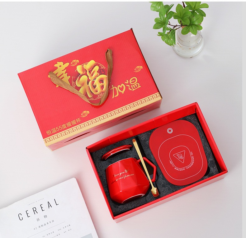 55 Degrees Constant Temperature Warm Cup Set Constant Temperature Heating Coaster Mug with Hand Gift Company Gift Printed Logo