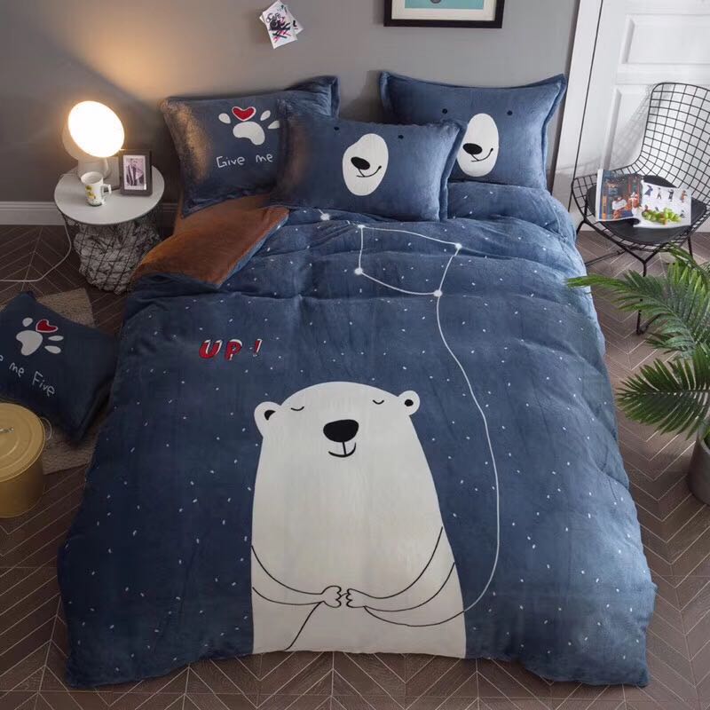 Cartoon Baby Fleece Crystal Velvet Thermal Set Four-Piece Bedding Set Cartoon Baby Fleece Crystal Velvet Thermal Set Four-Piece Bedding Set