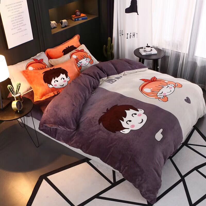 Cartoon Baby Fleece Crystal Velvet Thermal Set Four-Piece Bedding Set Cartoon Baby Fleece Crystal Velvet Thermal Set Four-Piece Bedding Set
