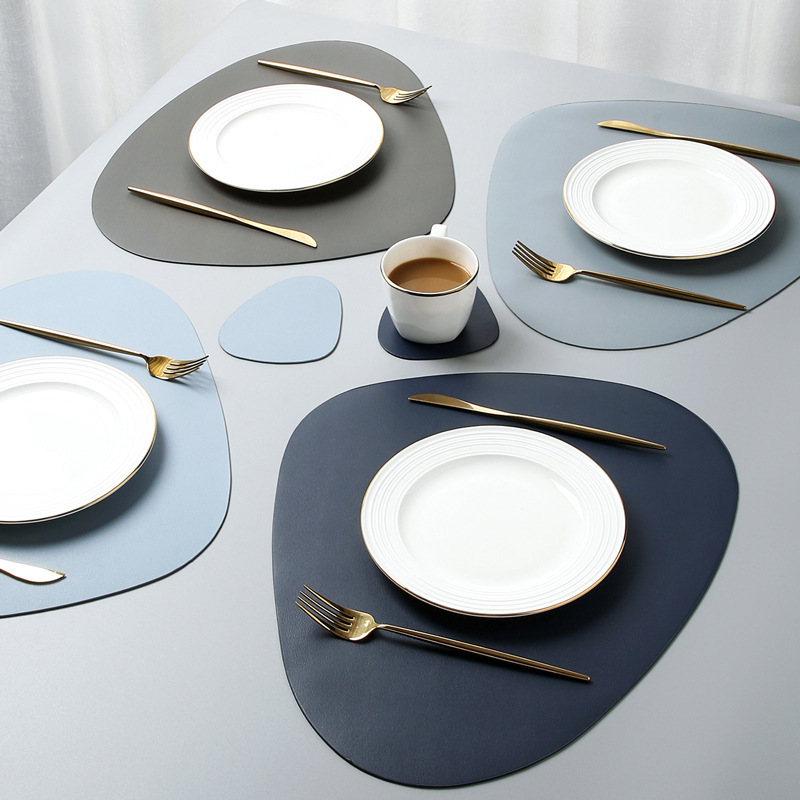 Spot PU Leather European-Style Insulation Placemat Triangle Dining Table Cushion Non-Slip and Oilproof Western Food Placemat Bowl Coaster Cup Coaster